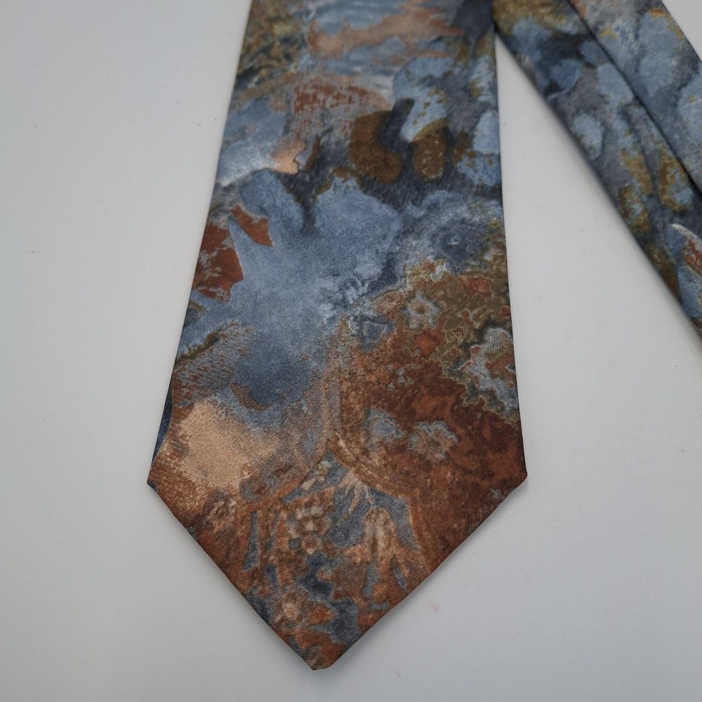 Vintage‎ Italian All Silk Hand Made Necktie Abstract Earthy Watercolor Marbled